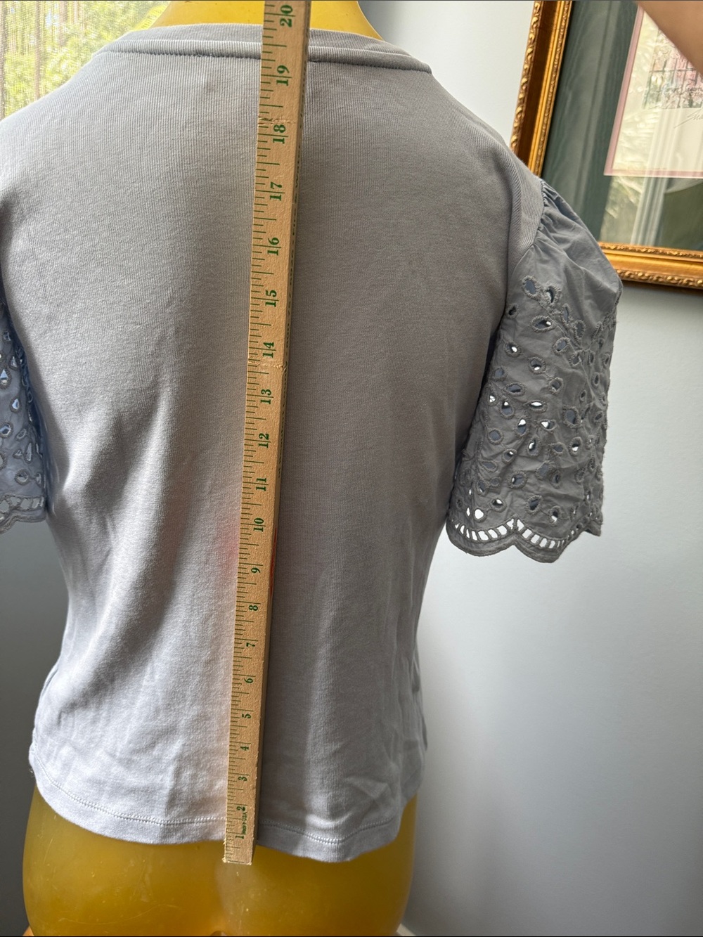 Philosophy Light Blue Gray Eyelet Puff Sleeve Tee - Picture 5 of 9
